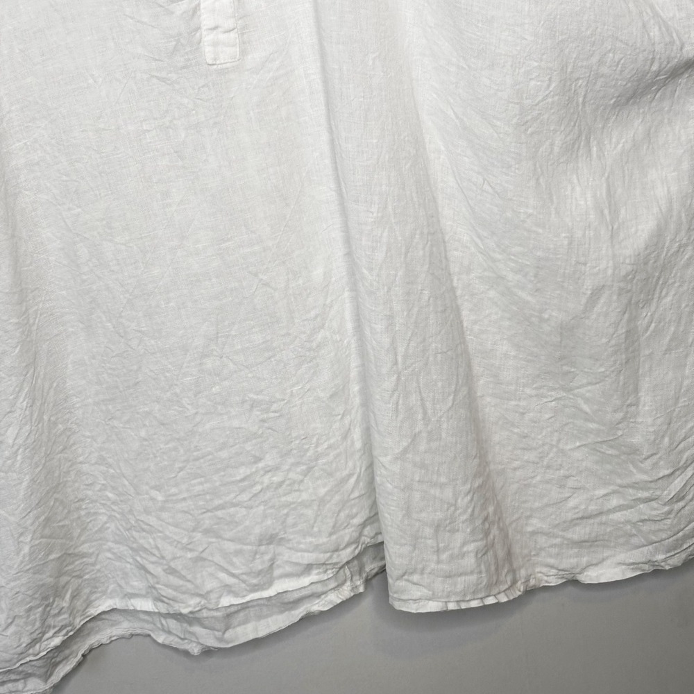 Made in Italy White Linen Oversized Henley Tunic Tent Dress Short Sleeve OS - Picture 5 of 9